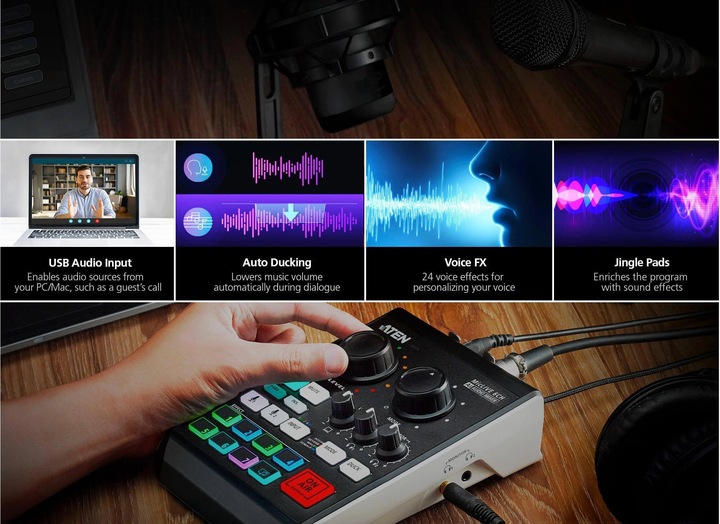 Actual product image Aten UC8000 Podcast AI Audio Mixer MicLIVE 6-CH (Studio- and Livemixer)