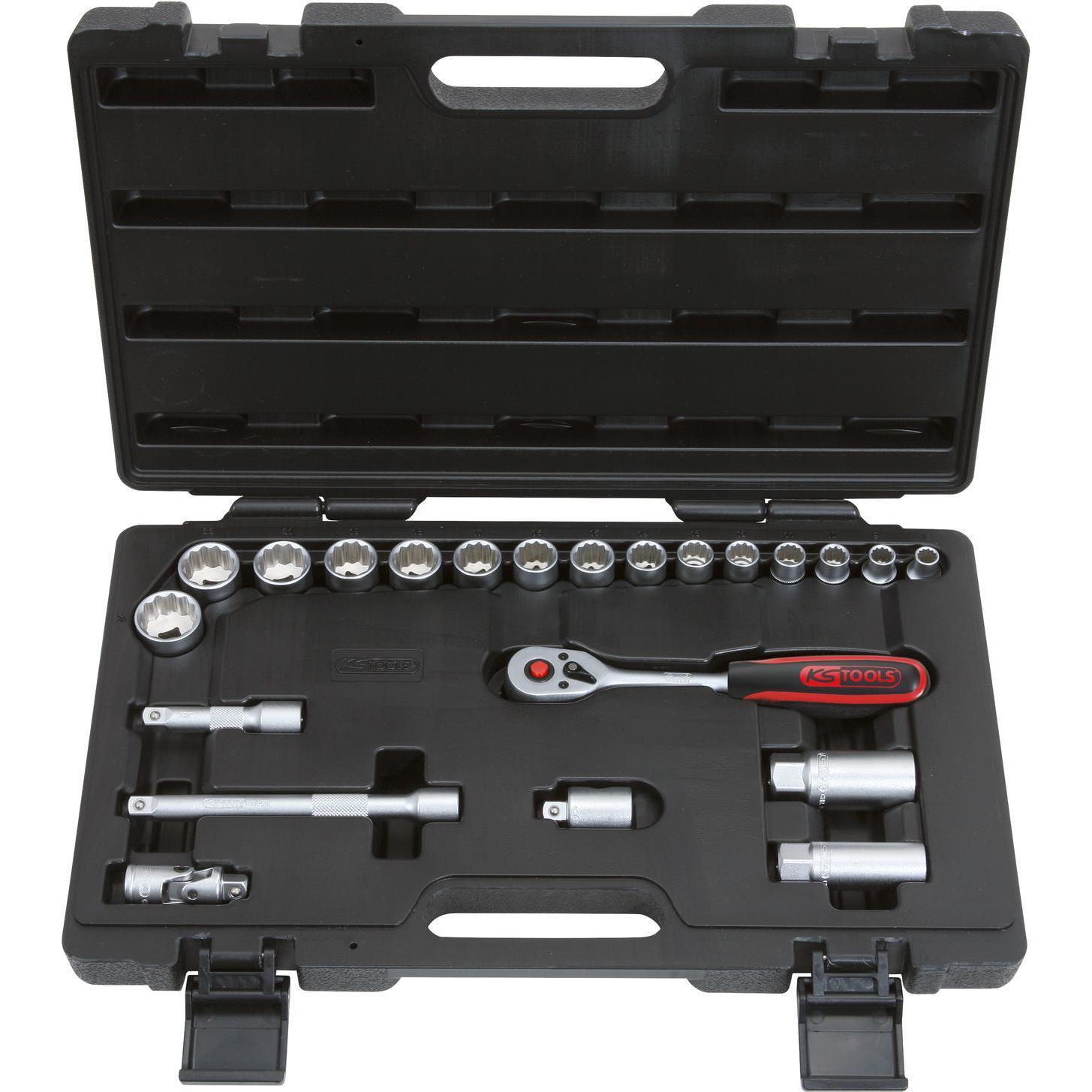 KS Tools, Steckschlüssel + Stecknuss, 3/8 Steckschl.-Satz 22-tlg. (10  mm, 9 mm, 15 mm, 14 mm, 21 mm, 18 mm, 17 mm, 23 m...