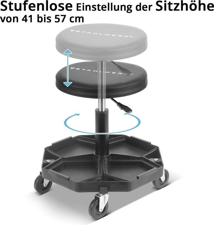 Produktbild Stahlwerk Werkstatthocker WRH-57 ST Schwarz mit 120 kg Tragkraft Werkstattsitz (1 x)