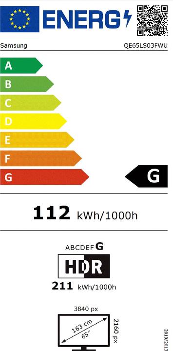 Energy Label Samsung QE65LS03FW (65", The Frame Pro, LED, NeoQLED, 4K, 2025)