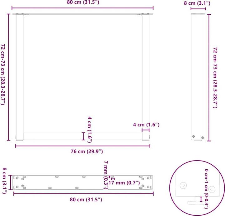 Immagine prodotto vidaXL Gambe per tavolino a U 2 pz. Gamba del tavolo in acciaio antracite 80x(72-73) cm