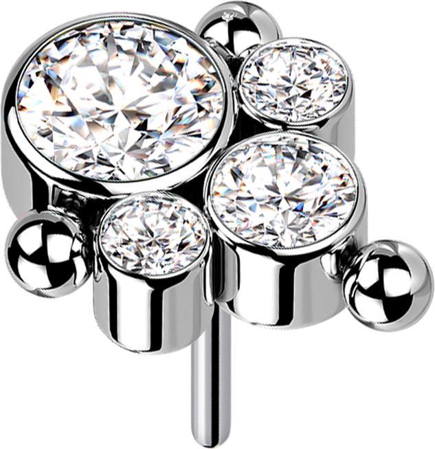 Immagine prodotto Star Piercing Threadless argento tre palline quattro cristalli argento (senza ottone, Titanio)