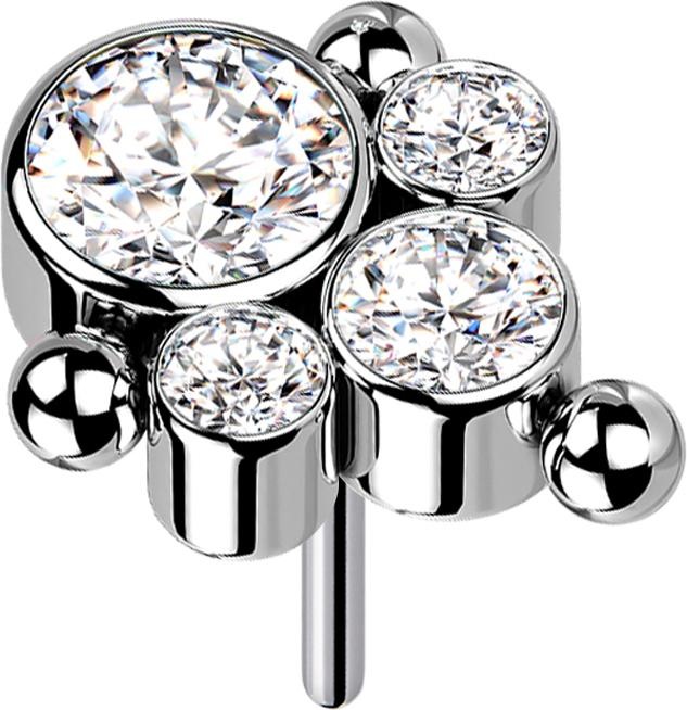 Produktbild Star Piercing Threadless silber drei Kugeln vier Kristalle silber (Titan G23, ohne Messing)