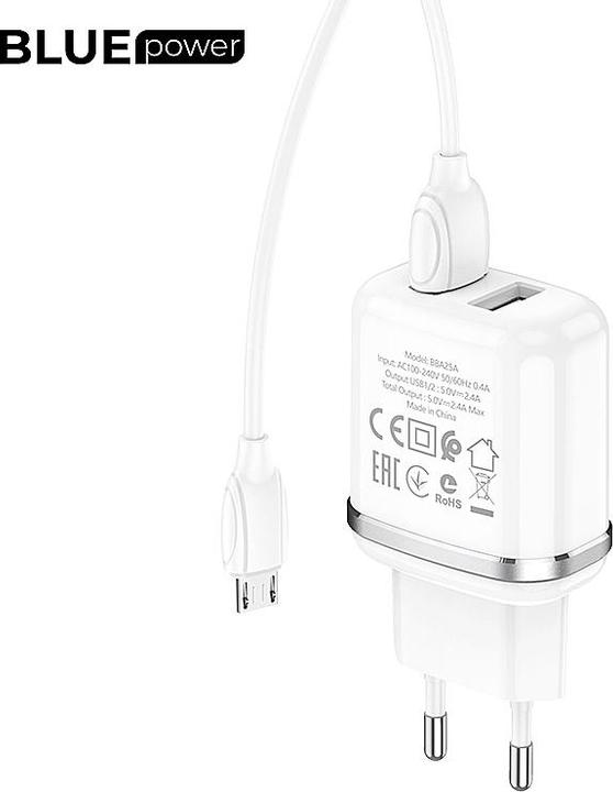 Actual product image Blue Power Wall Charger BLBA25A 2 x USB with MicroUSB Cable White (EU ) (2 ports)