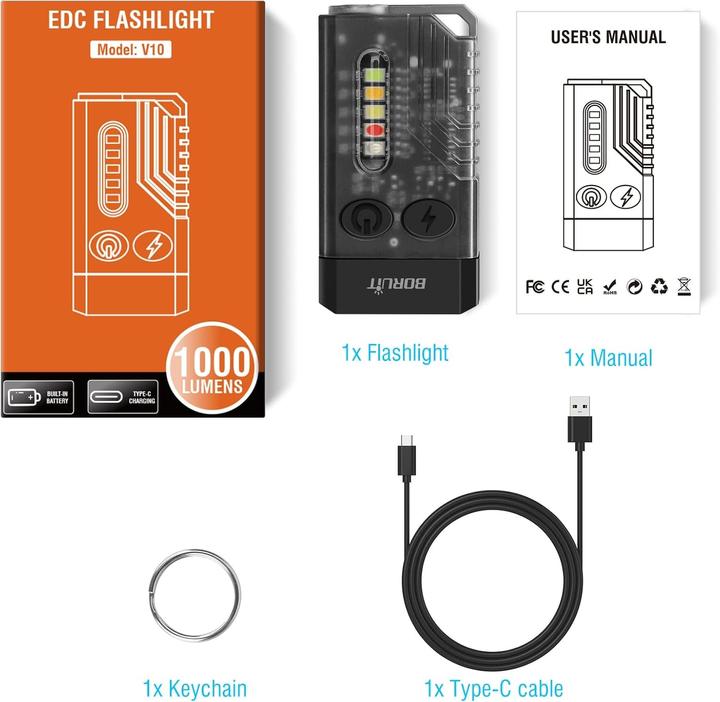 Produktbild Boruit V10 LED-Taschenlampe - 1000 Lumen - Buzzer Alarm - Magnetischer Sockel (Schwarz) (1000 lm)