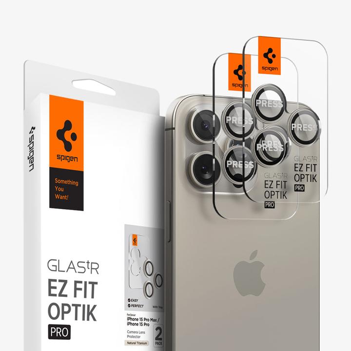Immagine prodotto Spigen Proteggi fotocamera Optik.tR EZ Fit per iPhone 14 Pro / Pro Max / 15 Pro / Pro Max - titanio (2 Pezzo/i, Apple iPhone 14 Pro, Apple iPhone 14 Pro Max, Apple iPhone 15 Pro, Apple iPhone 15 Pro Max, Apple iPhone 16 Pro Max, Apple iPhone 16 Pro)