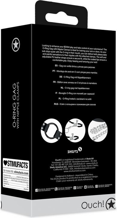 Immagine prodotto Ouch! O-Ring Gag with Nipple Clamps - Black