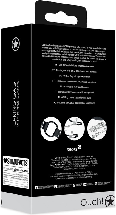 Actual product image Ouch! O-Ring Gag with Nipple Clamps - Black