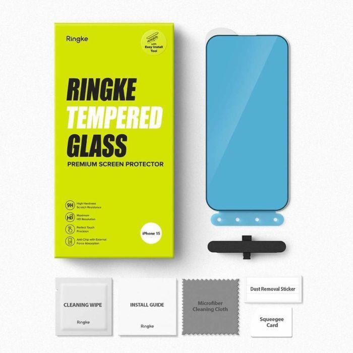 Produktbild Ringke iPhone 15 Screen Protector Premium Tempered Glass 9H with installation jig Transparent (1 Stk., Apple iPhone 15, Apple iPhone 16)
