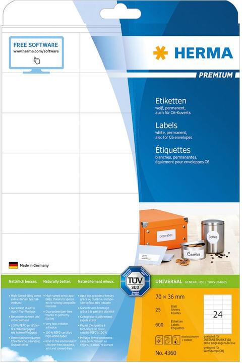 Produktbild HERMA Adressetiketten A4