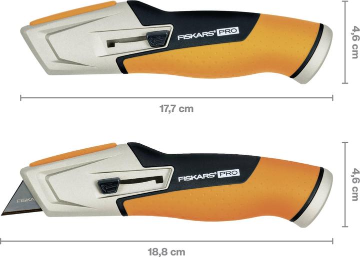 Produktbild Fiskars Universalmesser mit einziehbarer Klinge, Länge 17,7 cm, Rostfreier Stahl/Kunststoff, Schwarz (Cutter)