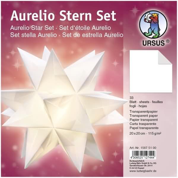 Thumbnail - Ursus, Bastelpapier, Faltblätter Aurelio Stern Transparentpapier 115g/qm 20x20cm 33 Blatt weiss (115 g/m², 33 x)