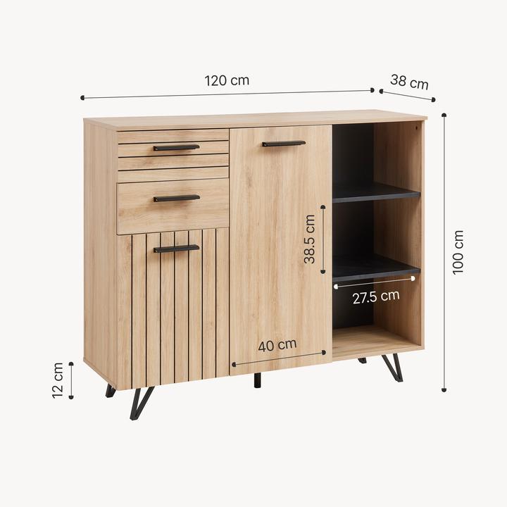Image du produit En.Casa Sideboard Noppen 100x120x38 cm Eicheoptik (120 x 38 x 100 cm)
