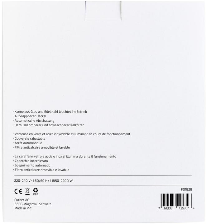 Produktbild Furber Wasserkocher Vetro 1.7 l, Silber/Transparent (1.70 l)