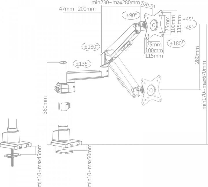 Image du produit MCL Support Desk Screen With Shock Absorber - 1 Screen Up To (32", 9 kg)