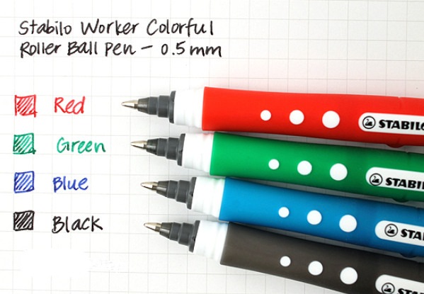 Produktbild STABILO worker+ colorful Tintenroller (Rot, Schwarz, Grün, Blau, 4 x)