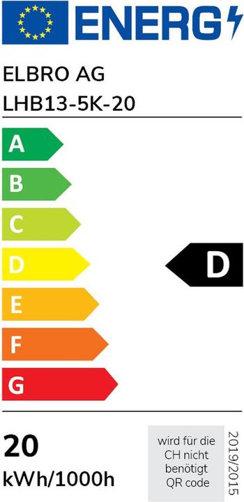 Energie-Label Elbro Feuchtraumleuchte LED Tubular, 20W, 2800 lm, 5000K (2800 lm)