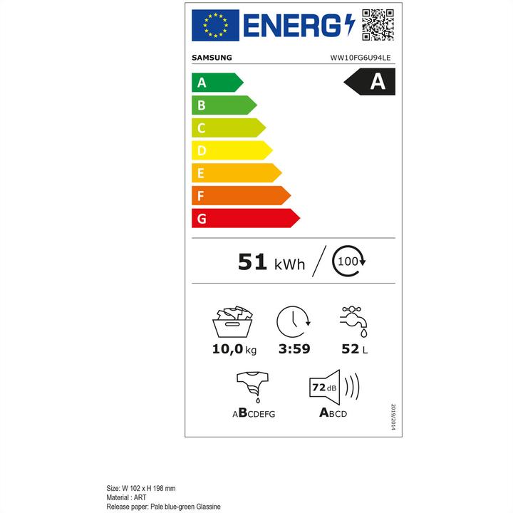 Energy Label Samsung WW10FG6U94LEU5 (10 kg, Left)