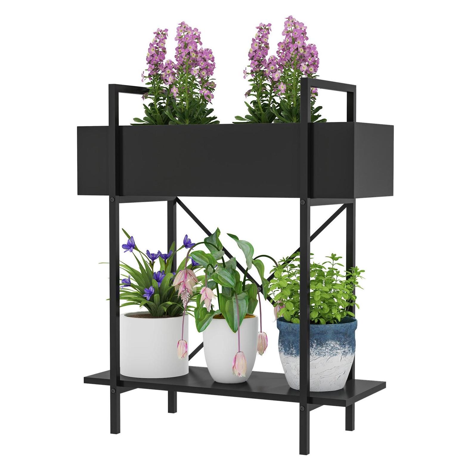 Swisshandel24 2-Etagen Pflanzenstnder, Blumenstnder, Metall, 70 cm hoch,  Schwarz