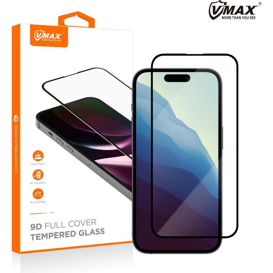 Vmax gehärtetes Glas 9D Glas für iPhone 16 Pro Max 6,9" (1 Stück, Apple iPhone 16 Pro Max), Smartphone Schutzfolie, Schw...