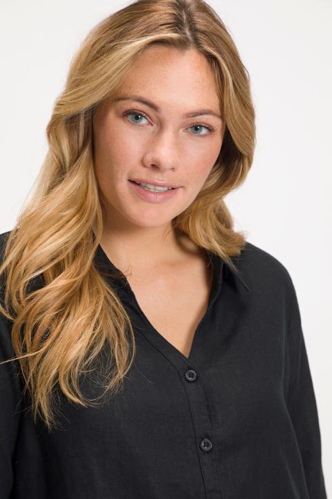 Immagine prodotto Ulla Popken Blusa in lino con colletto aperto e maniche lunghe (42, 44)