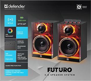 Produktbild Defender Lautsprechers FUTURO, 2.0, 20W, schwarz, AUX/Bluetooth, Hintergrundbeleuchtung