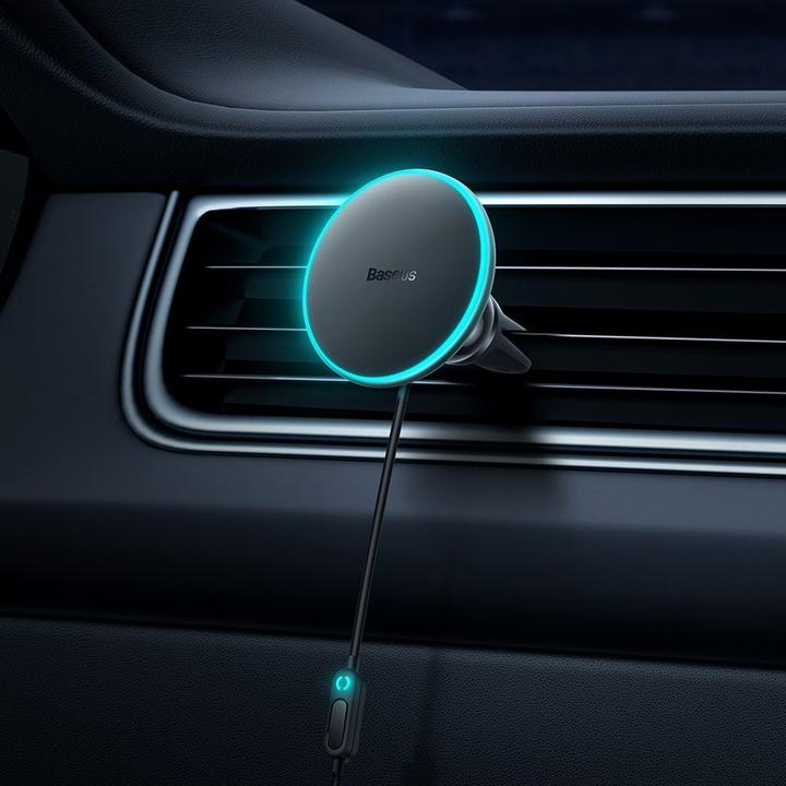 Actual product image Baseus Magnetic Car Phone Holder CW01 to Ventilation Grid with car charger USB-A, 15W + 25W (black)