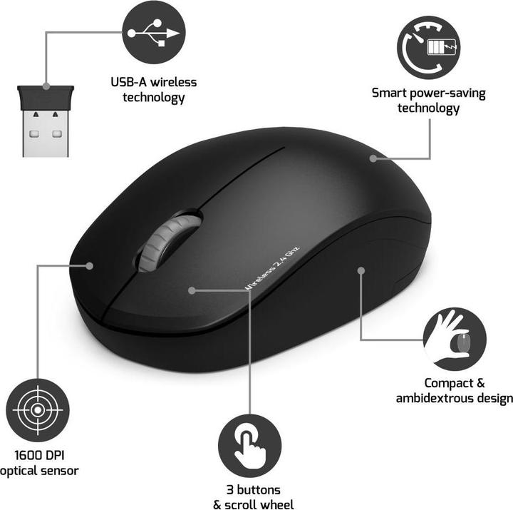 Actual product image Port Designs 900540 Mouse Ambidextrous RF Wireless Optical 1600 DPI (Wireless)