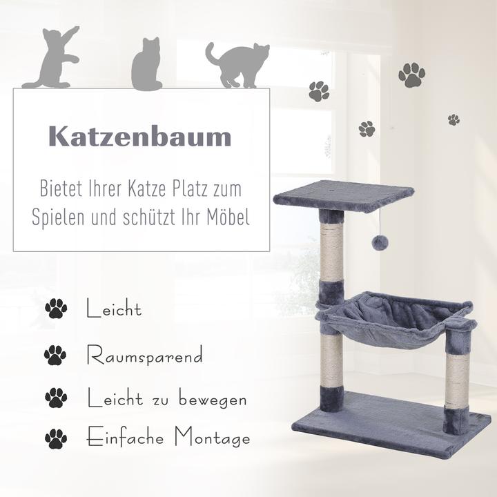 Produktbild PawHut Katzenbaum mit Sisalsäulen (70 cm, Grau)