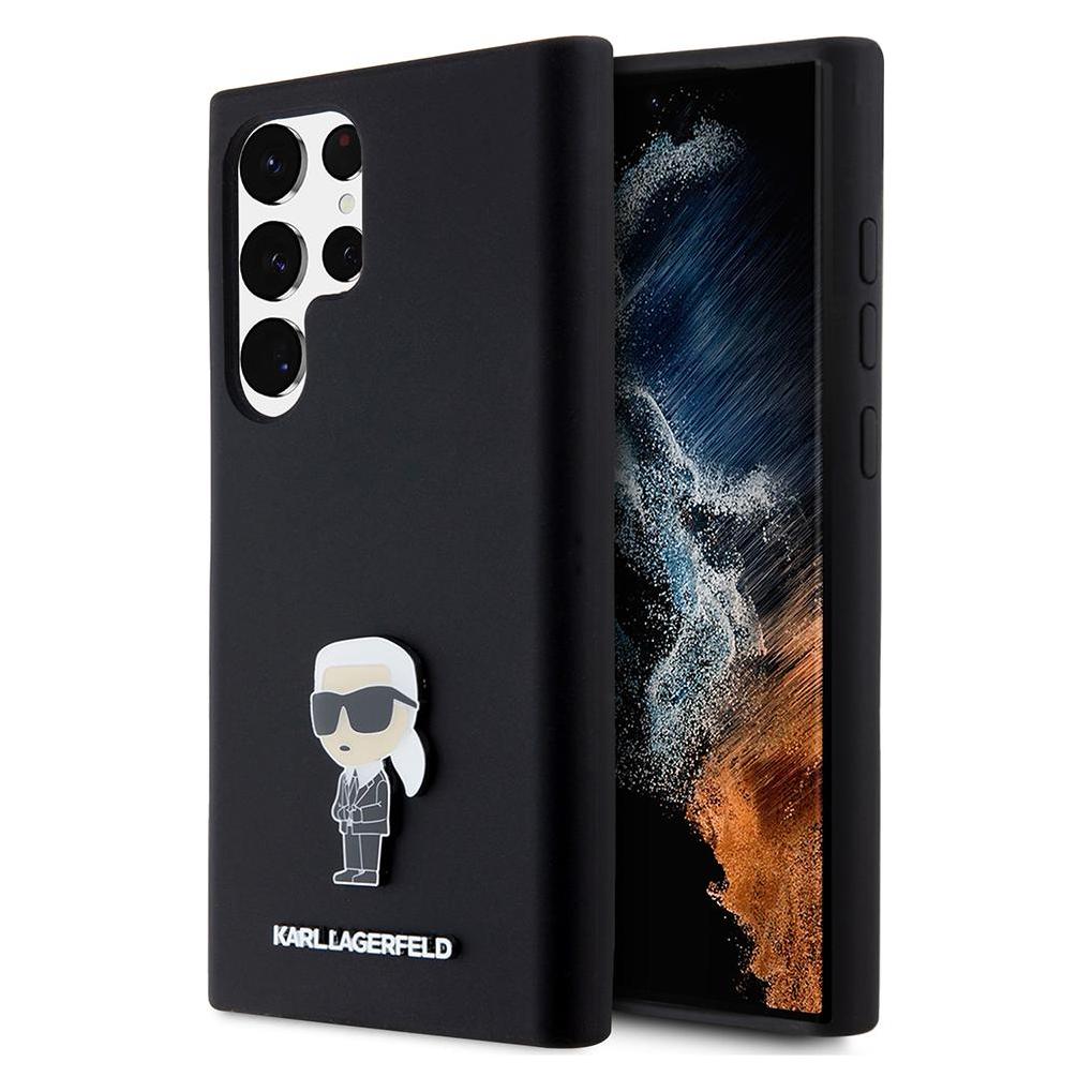 Karl Lagerfeld KLHCS23LSMHKNPK S23 Ultra S918 Czarny/black Silicone Ikonik Metal Pin (Samsung Galaxy S23 Ultra), Smartphone Hülle, Schwarz