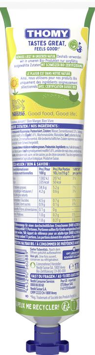 Valeurs nutritives et ingrédients THOMY Bio Mayonnaise (170 g)