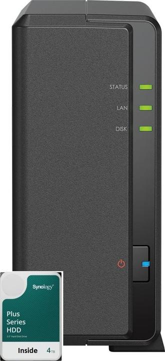 Actual product image Synology DS124 1Bay 4TB NAS met 1x 4TB HAT3300-4T HDD (1 x 4 TB, Synology HAT 33xx)