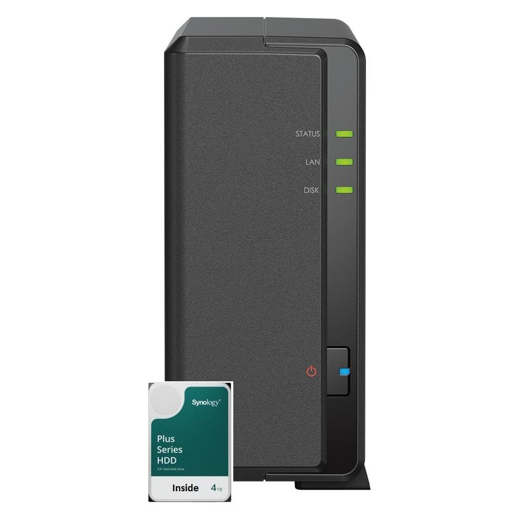 Synology DS124 1Bay 4TB NAS met 1x 4TB HAT3300-4T HDD (1 x 4 TB, Synology HAT 33xx), NAS, Schwarz