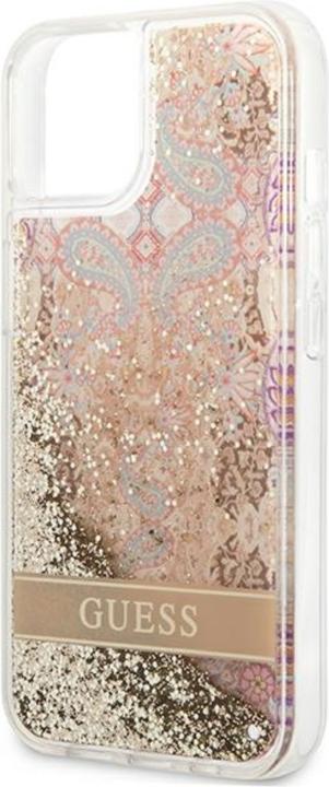Actual product image Guess GUHCP13SLFLSD iPhone 13 Mini 5.4" Zloty / Gold Hard Paisley Liquid Glitter Case (Apple iPhone 13 mini)
