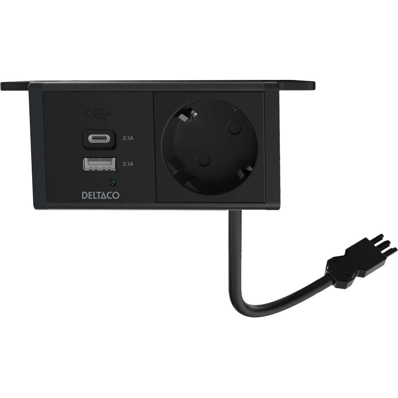 Deltaco virtapaneeli, 1 pistorasia, A+C USB-laturi, GST18-liitäntä (1x, CEE 7/3, USB-A, USB-C) (1902243)