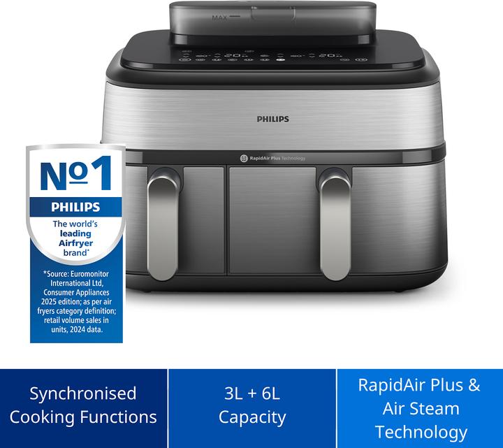 Actual product image Philips Steam Airfryer Dual Basket NA555/09