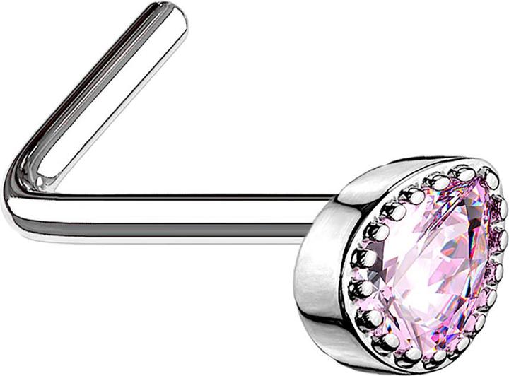 Produktbild Star Piercing Nasenstecker gewinkelt silber Kristalltropfen pink (Messing, Chirurgenstahl 316L)