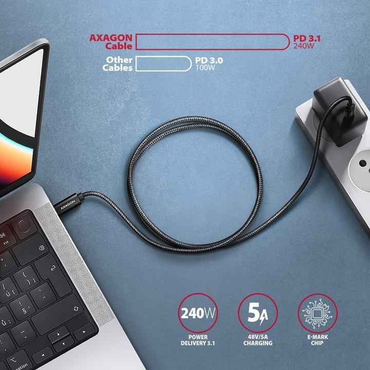 Produktbild Axagon BUCM4X-CM10AB Kabel USB-C - USB-C, USB4 Gen 3x2 1m, PD 240W, 8K HD, ALU, oplot Czarny (1 m, USB 3.2 Gen 2x2, 240 W)