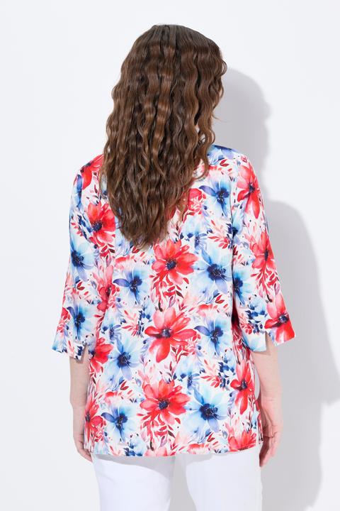 Image du produit Ulla Popken Blouse en lin mélangé, col tunisien et manches 3/4, coupe évasée (54)