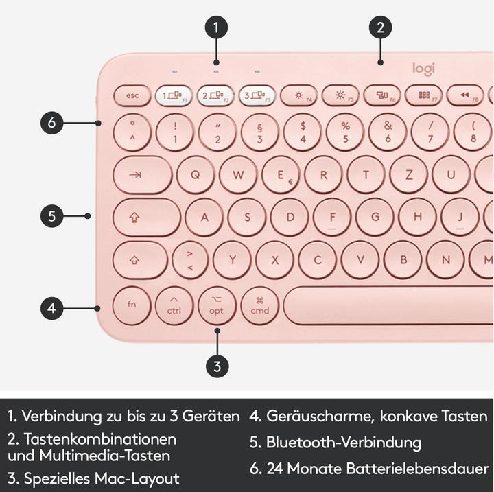 Immagine prodotto Logitech K380 per Mac Tastiera Bluetooth multi-dispositivo - ROSE - CENTRALE (CH) (CH, Senza fili)