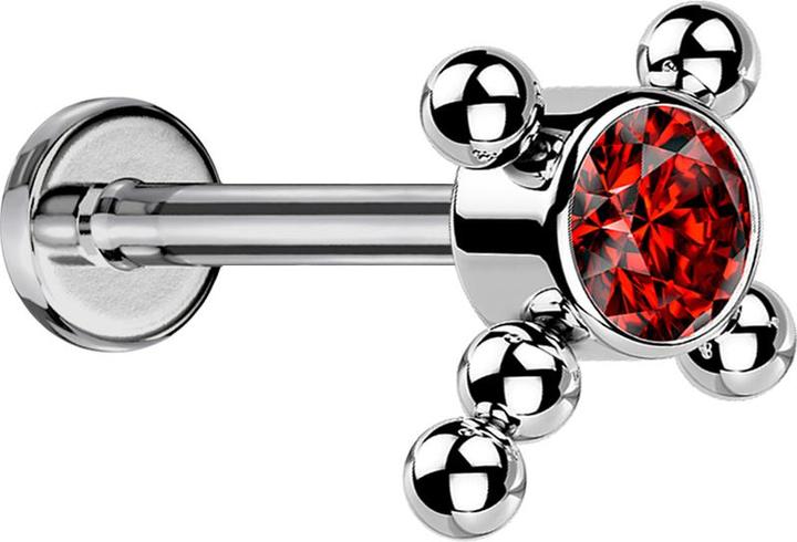 Actual product image Star Piercing Micro Labret internal thread silver cross balls crystal red (Titanium G23, without brass)