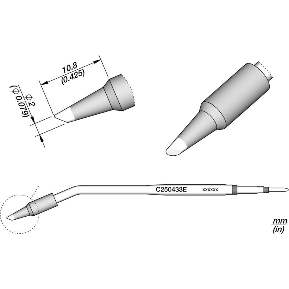 JBC Punta per saldatura serie C250, forma rotonda, C250433E/Ø 2,0 mm, smussata (Punta di saldatura), Accessori per saldatore