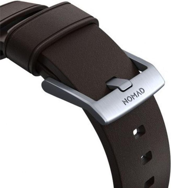 Actual product image Nomad Active Band Pro -nahkaranneke, Apple Watch 49 / 45 / 44 /, hopea/ruskea (20 mm, Leather, Stainless steel)