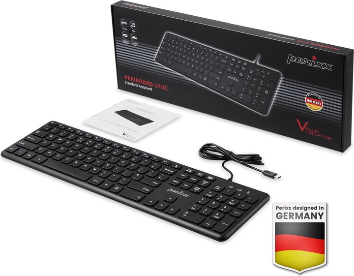 Image du produit Perixx PERIBOARD-210 C, DE, filaire, touches silencieuses, noir (DE, Filaire)