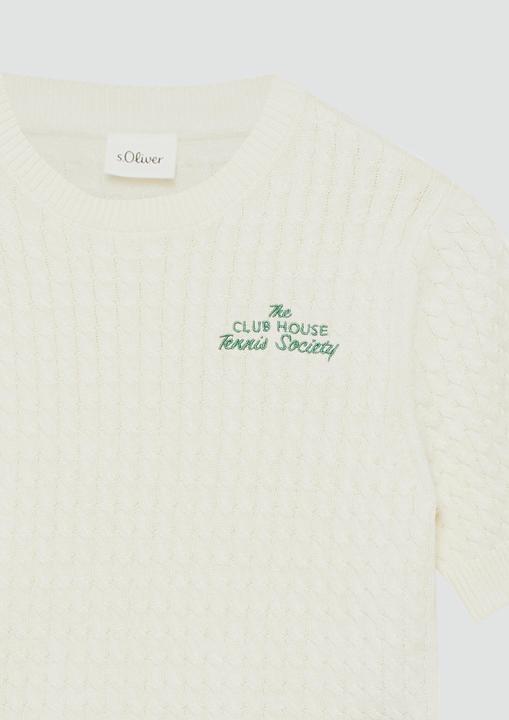 Produktbild s.Oliver Strickpullover Kurzarmstrickpullover mit Zopfmuster und Stickerei (170, 176)