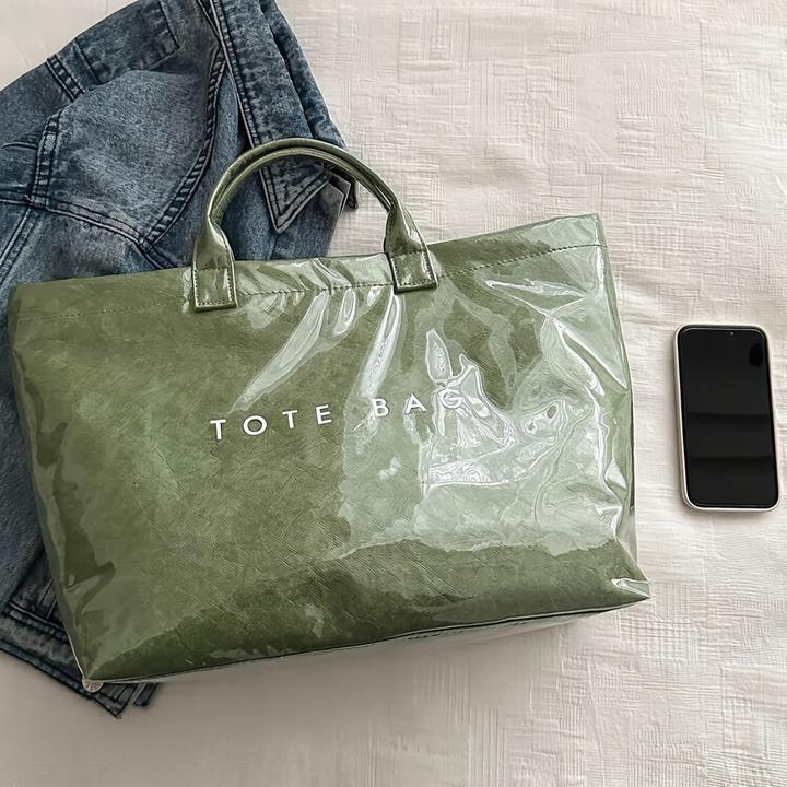 Actual product image Only-Bags.Store Chic preppy style large capacity tote bag - Lightweight PVC & kraft paper with magic tape closure