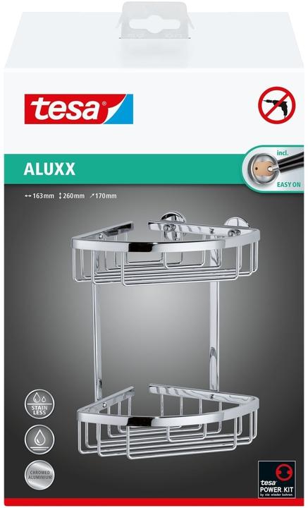 Produktbild tesa ALUXX Duschablage inkl. Klebelösung ohne Bohren (18 x 18 x 26.5 cm)