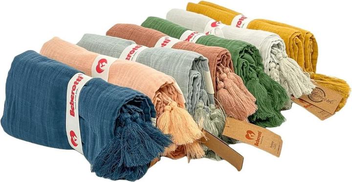 Image du produit Beberotti Couverture en mousseline organique avec glands (145 x 100 cm)