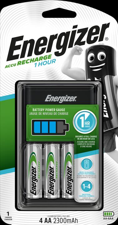 Energizer Recharge 1 heure (4 pcs, AA, AAA, 2300 mAh, Piles rechargeables + chargeur)