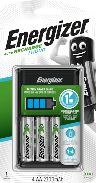 Energizer Recharge 1 heure (4 pcs, AA, AAA, 2300 mAh, Piles rechargeables + chargeur)